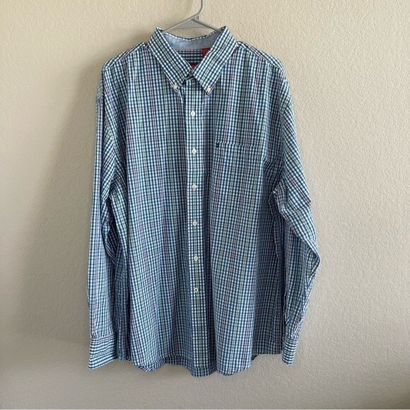 IZOD Long Sleeve Plaid Button Down Mens Shirt XL 100% Cotton - Picture 1 of 8